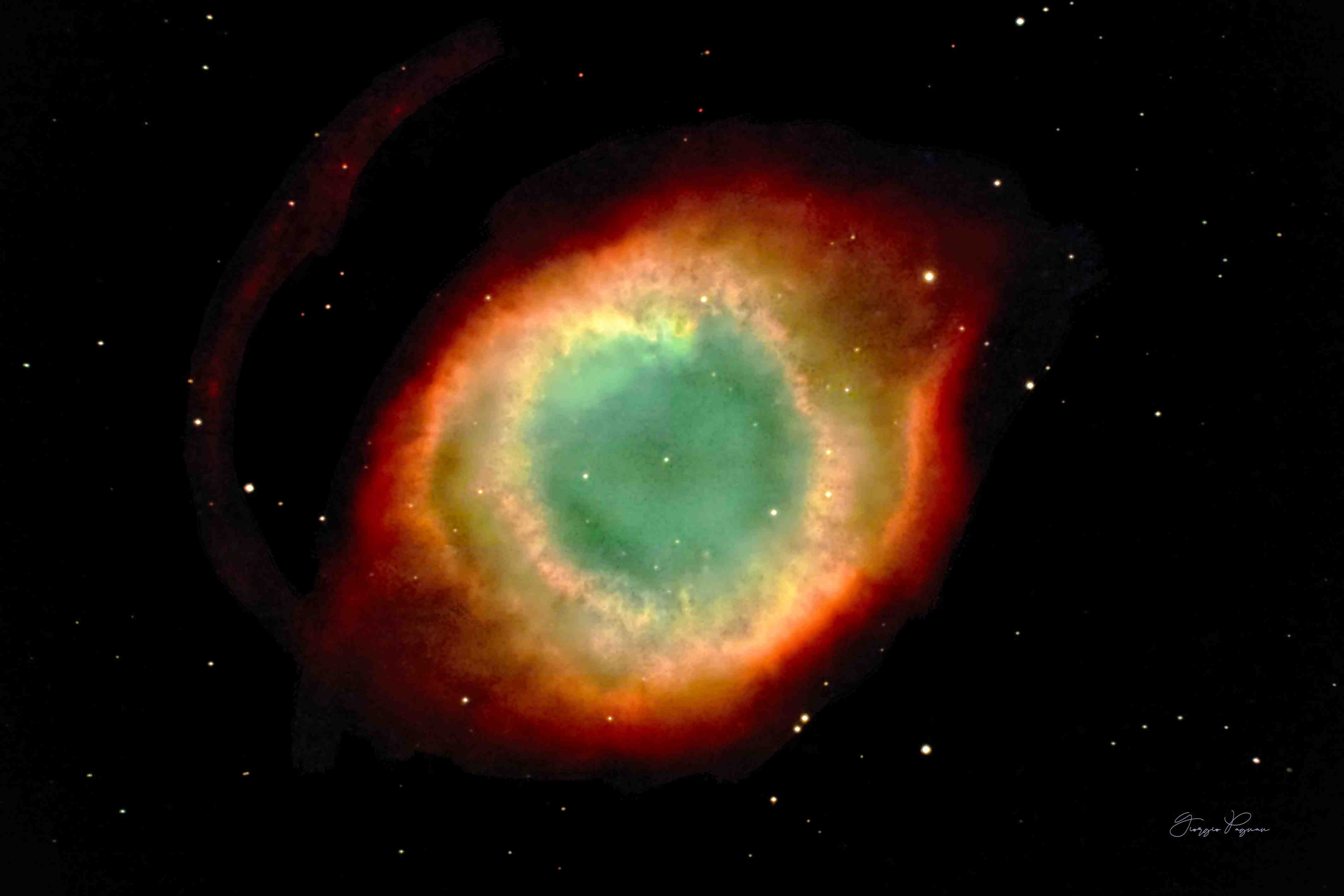 Helix Nebula Eye of God with eyebrow andCarina & Gabriela Mistral nebula with oxygen green and red hydrogen gas 